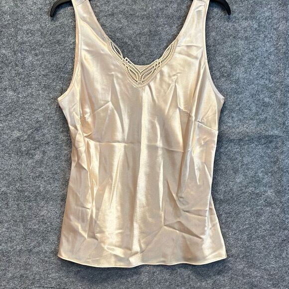 NWT CABERNET Women’s Camisole Satin Lace Trim Sleeveless Champagne Size Large - Picture 1 of 14